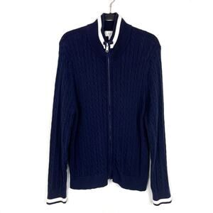 Foxcroft Women’s Cardigan Sweater Cable Knit Full Zip Preppy Nautical XXL Navy